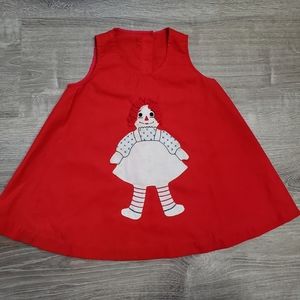 VINTAGE RAGGEDY ANN Applique Jumper Dress Red retro1960s Yarn Hair